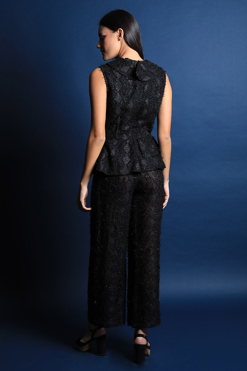 Tuxedo Collar Jumpsuit with Peplum