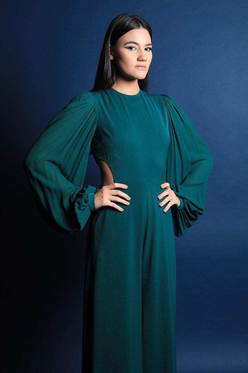 Pouf Sleeves Jumpsuit With Cut Outs