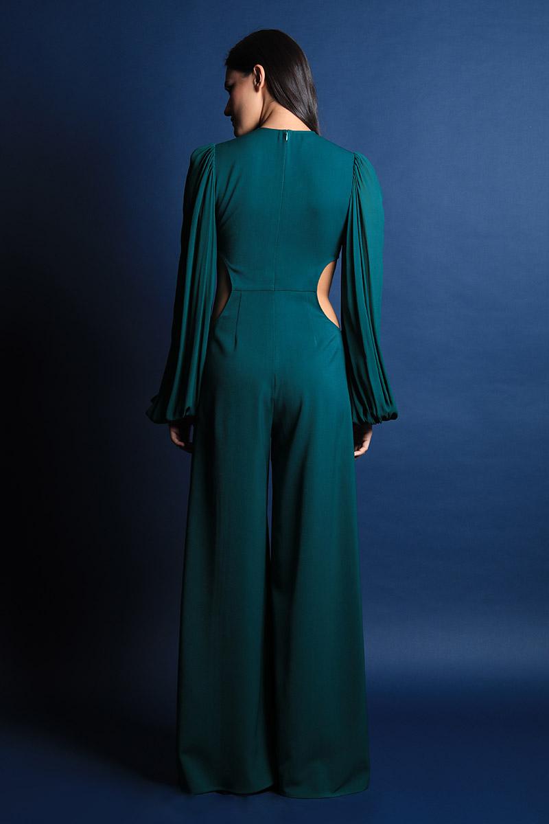 Pouf Sleeves Jumpsuit With Cut Outs