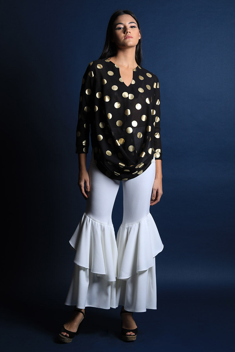 Ivory Fit & Flare Ruffled Pants