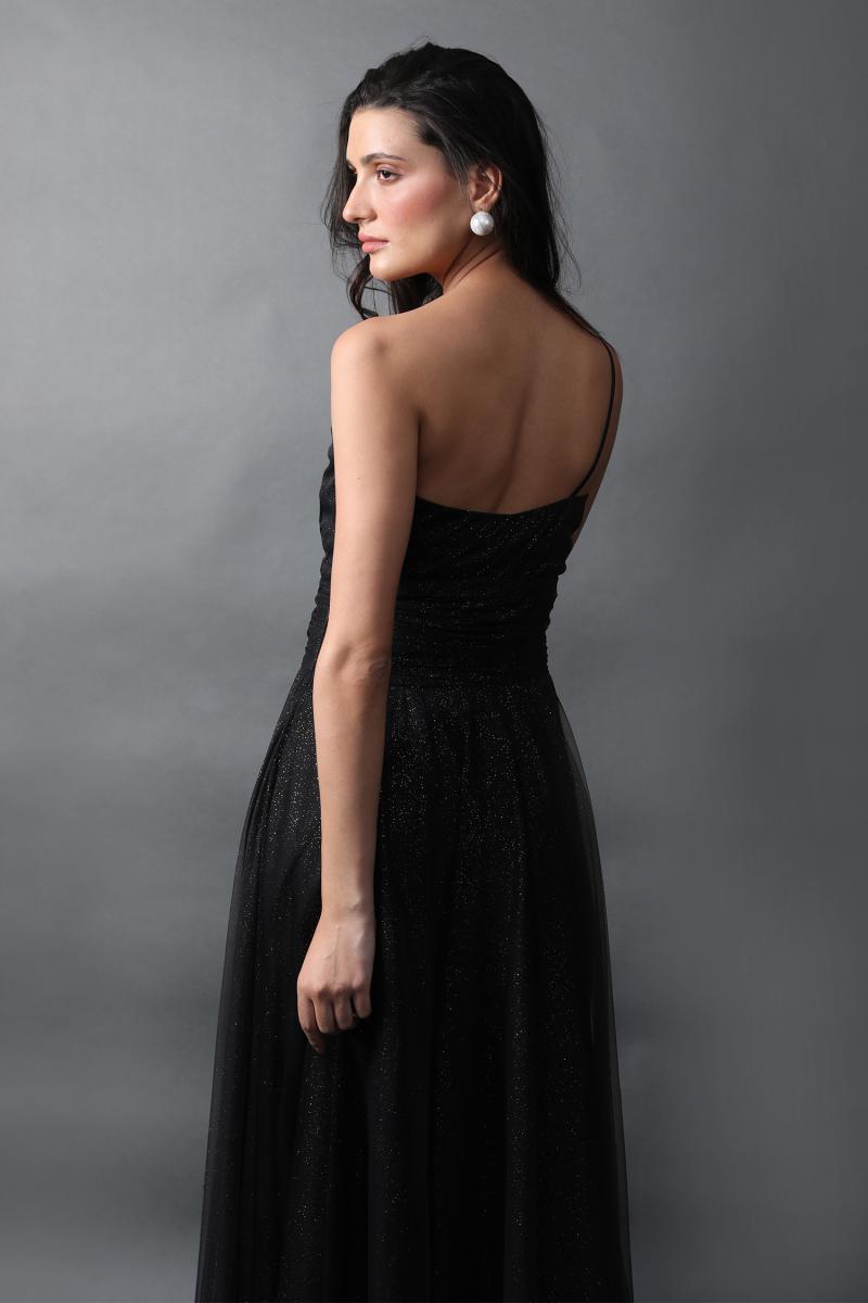 Strappy One Shoulder Flared Dress