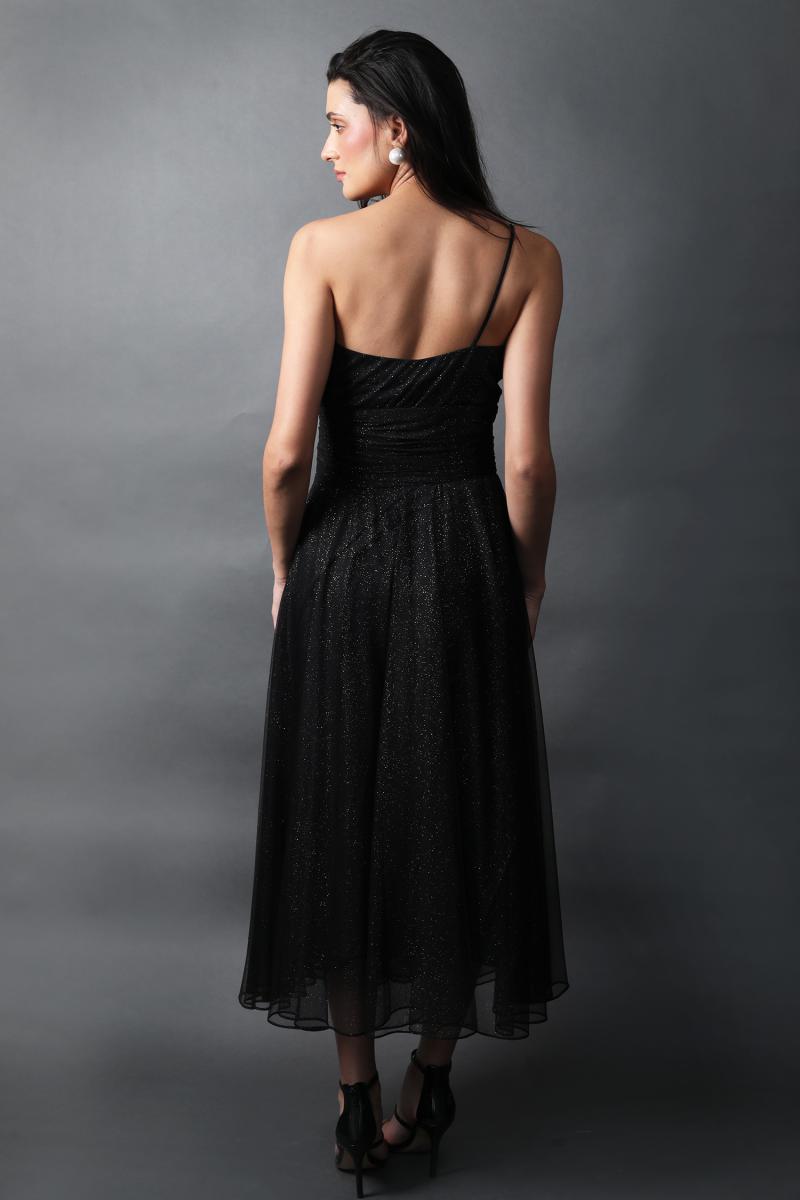 Strappy One Shoulder Flared Dress
