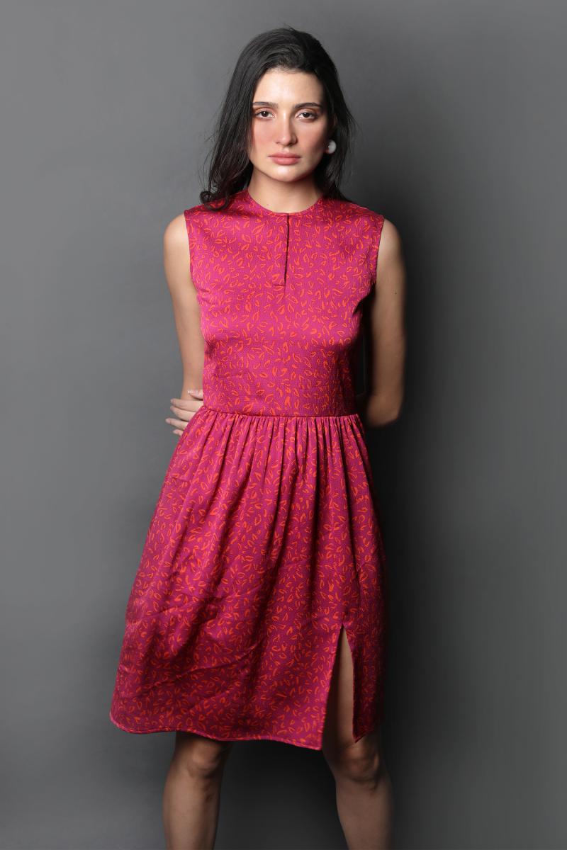 Round Neck Fit & Flared Dress With Slit