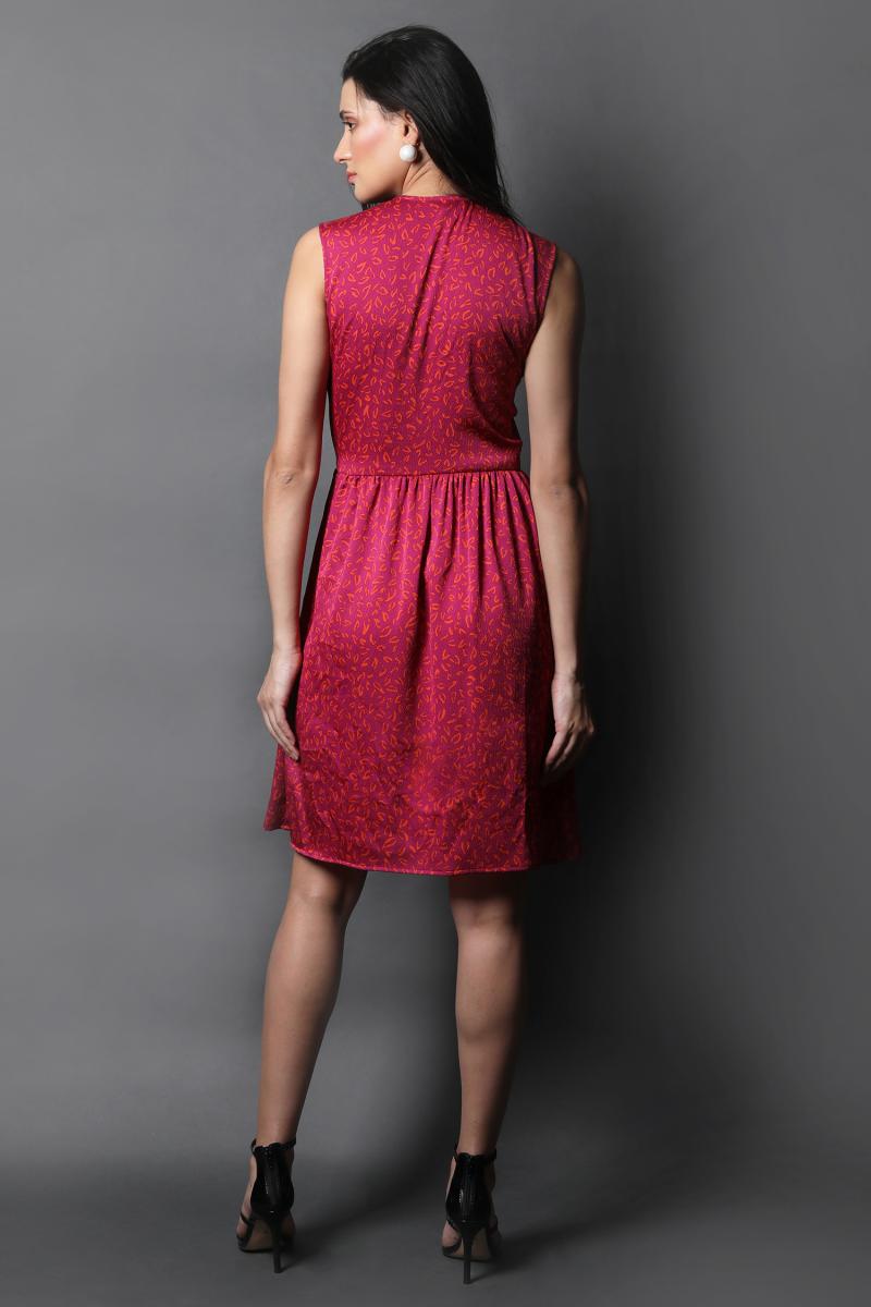 Round Neck Fit & Flared Dress With Slit