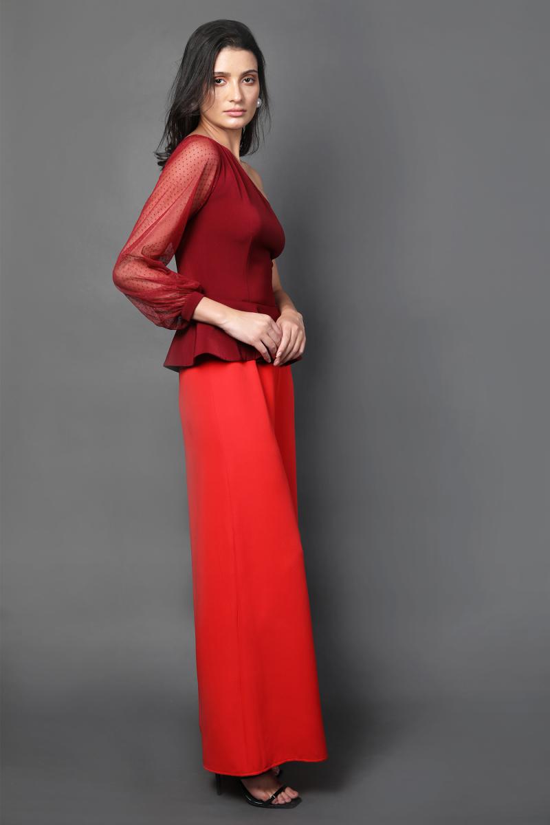 One Shoulder Color Block Jumpsuit