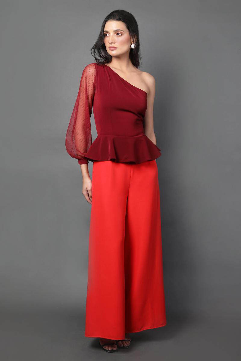 One Shoulder Color Block Jumpsuit