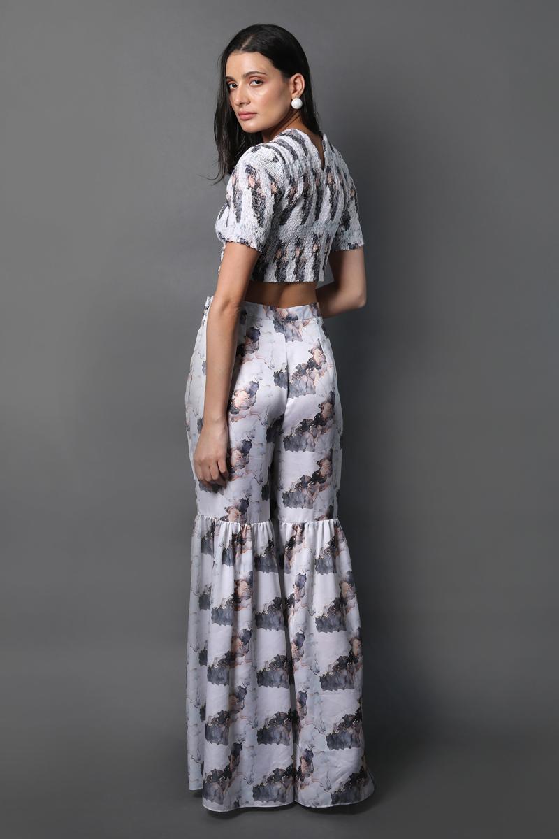 Smocking Top Flared Pants Co-ord Set
