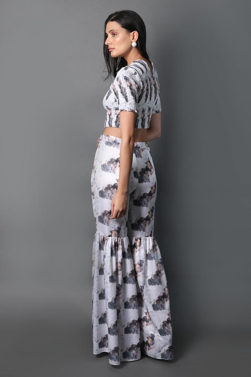 Smocking Top Flared Pants Co-ord Set