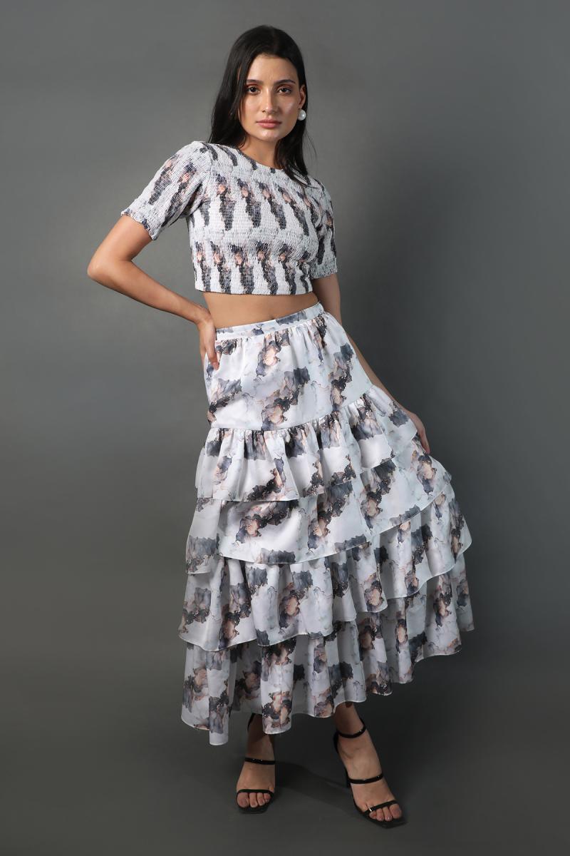 Smocking Top Tiered Skirt Co-ord Set
