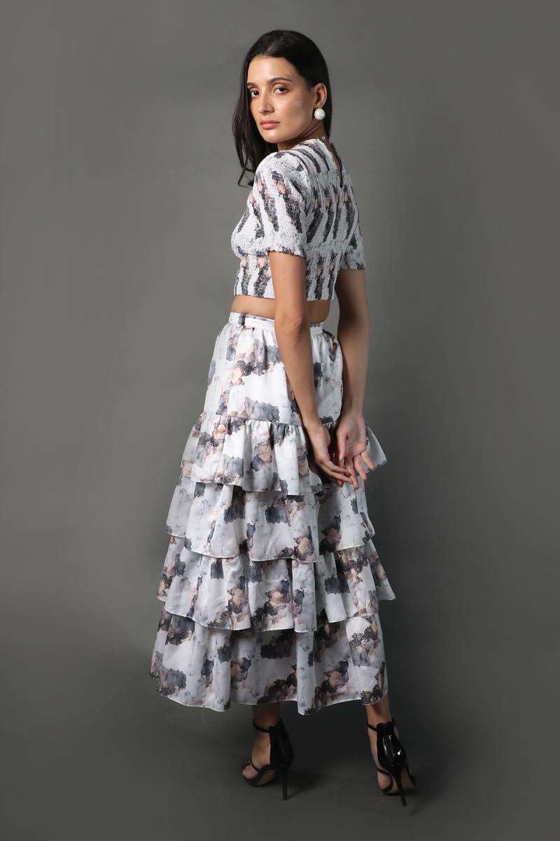 Smocking Top Tiered Skirt Co-ord Set