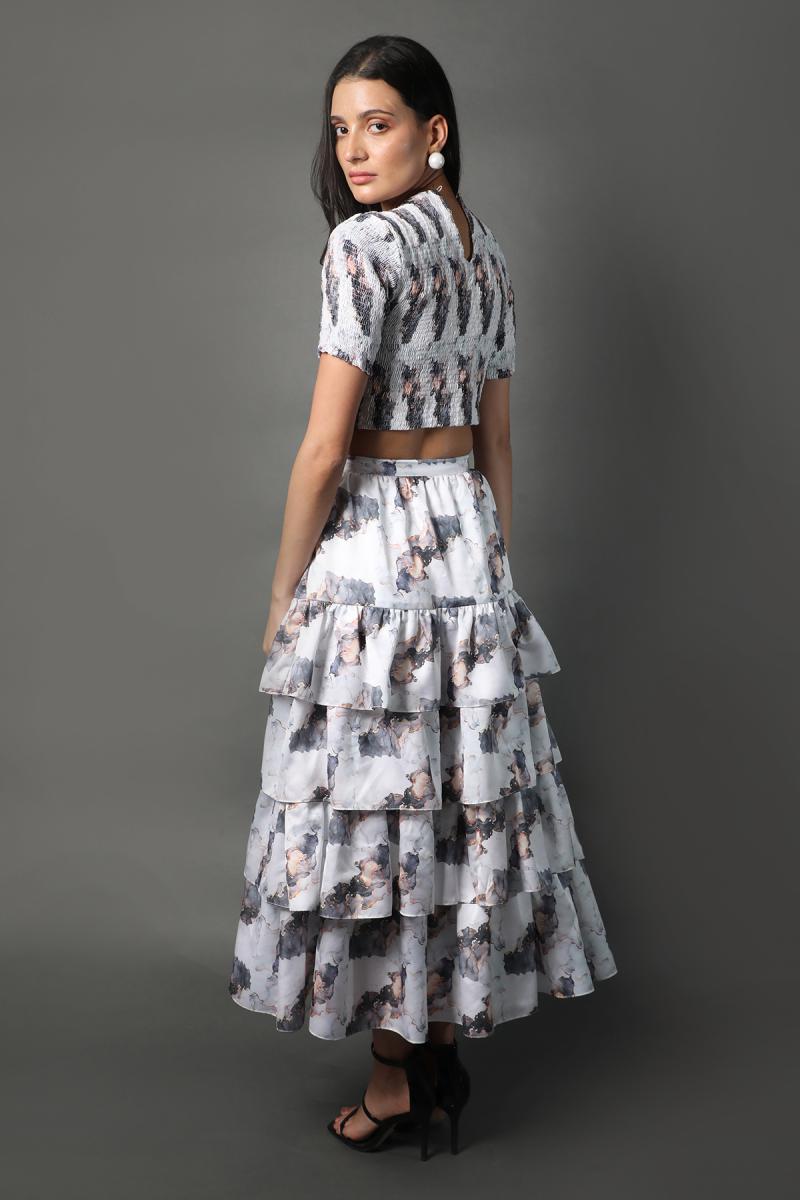 Smocking Top Tiered Skirt Co-ord Set
