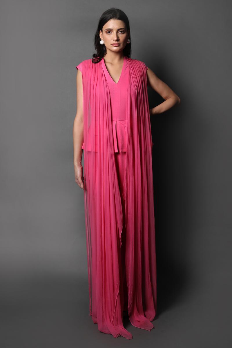 V Neck Jumpsuit With Drapes