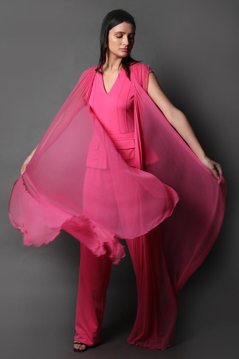 V Neck Jumpsuit With Drapes