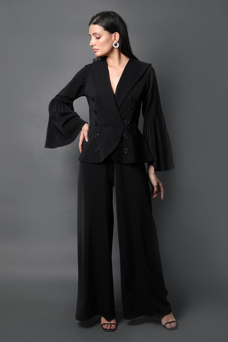 Double Breasted Coat Collar Jumpsuit
