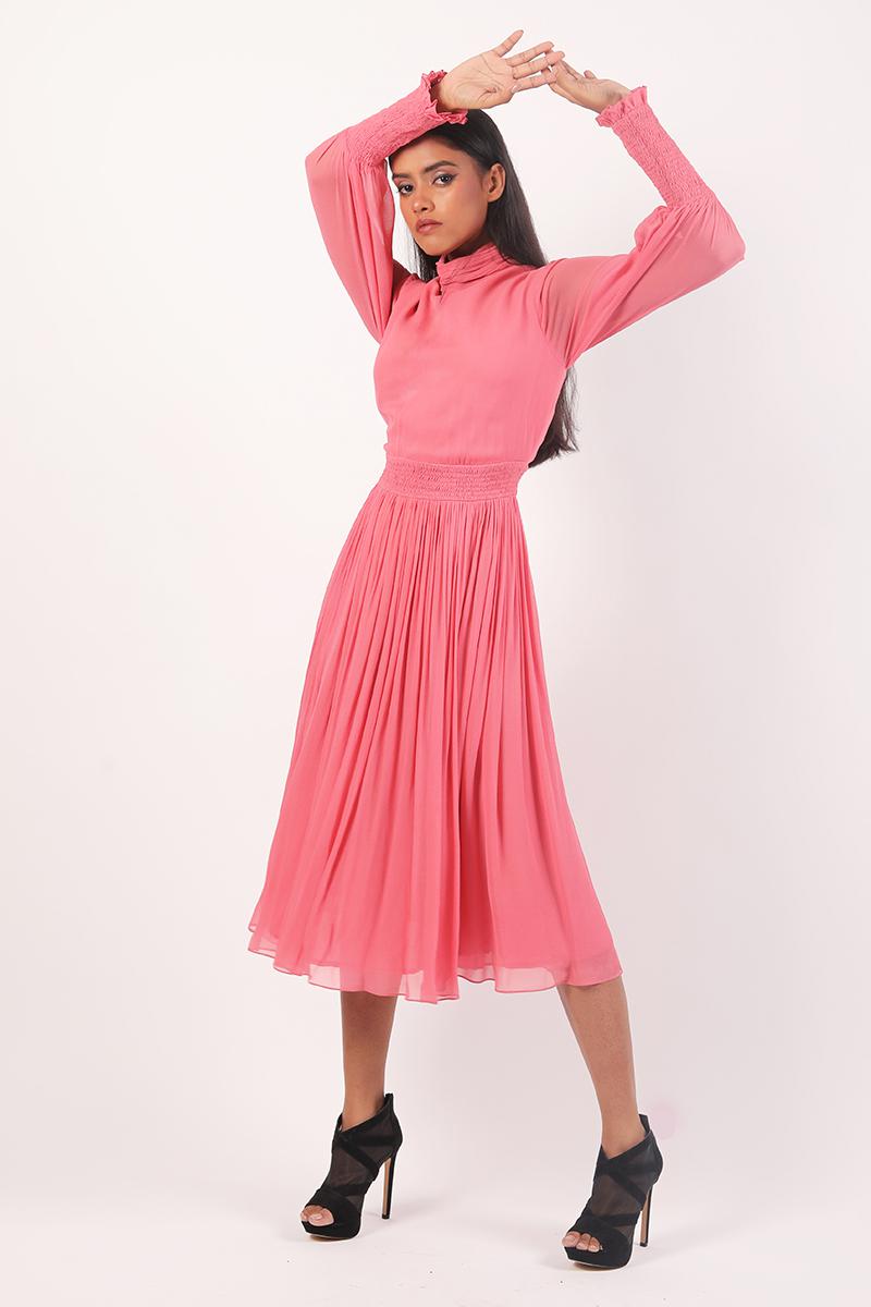 Smocked Detail Fit and Flared Dress