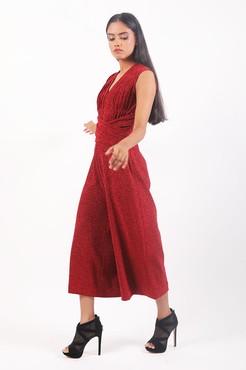 V Neck Criss Cross Drape Culottes