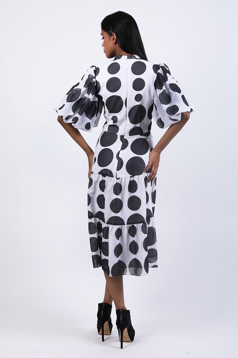 Scarf Collar With Balloon Sleeves Dress