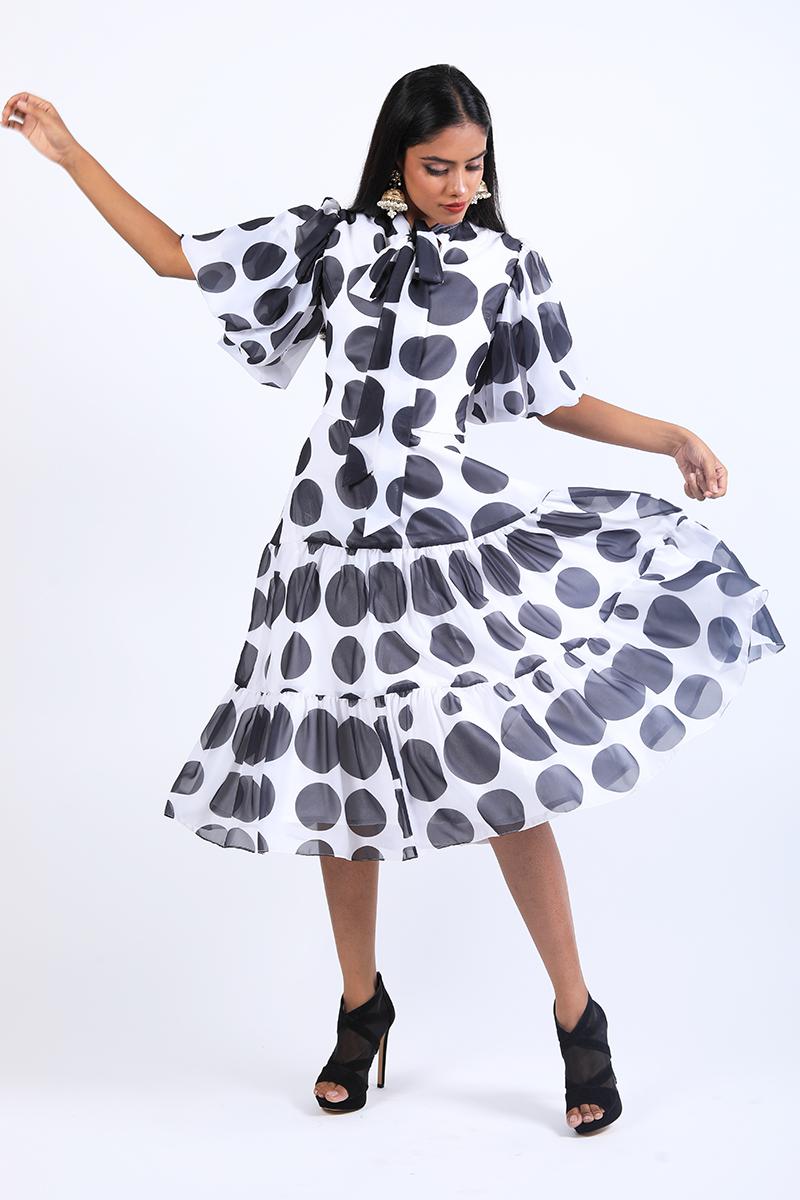 Scarf Collar With Balloon Sleeves Dress