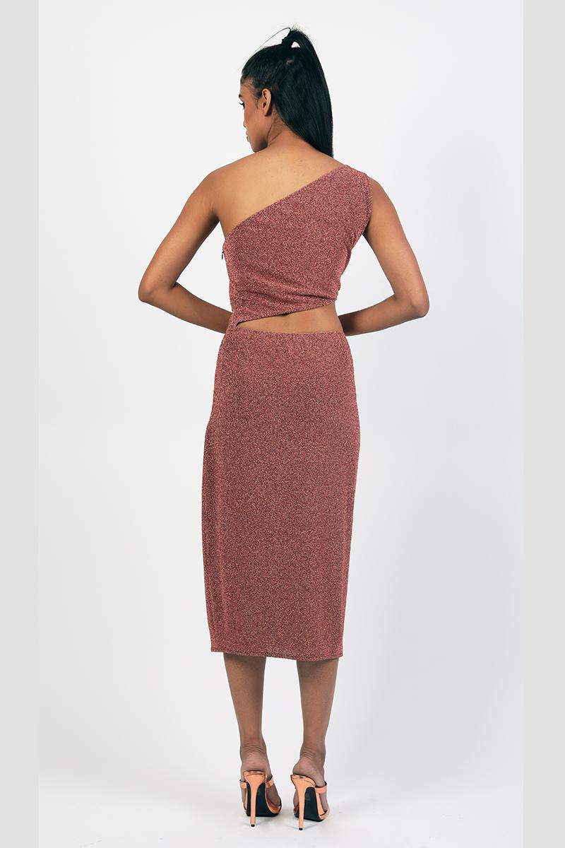 One Shoulder Side Cutout Dress With Slit