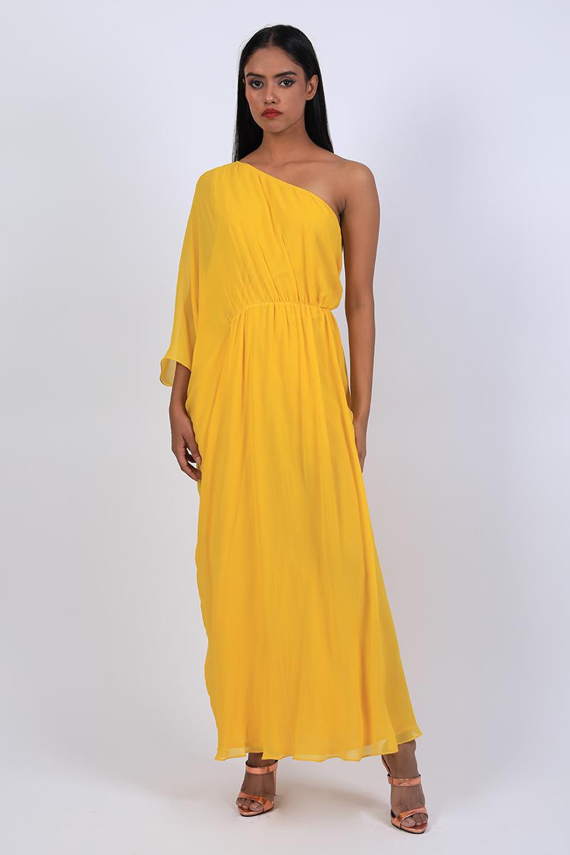 One Shoulder Kaftan Drape Dress