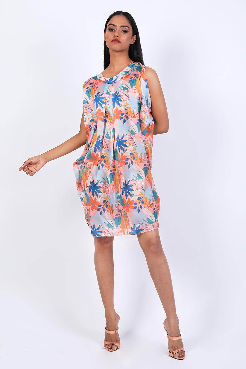 Band Collar Cowl Dress