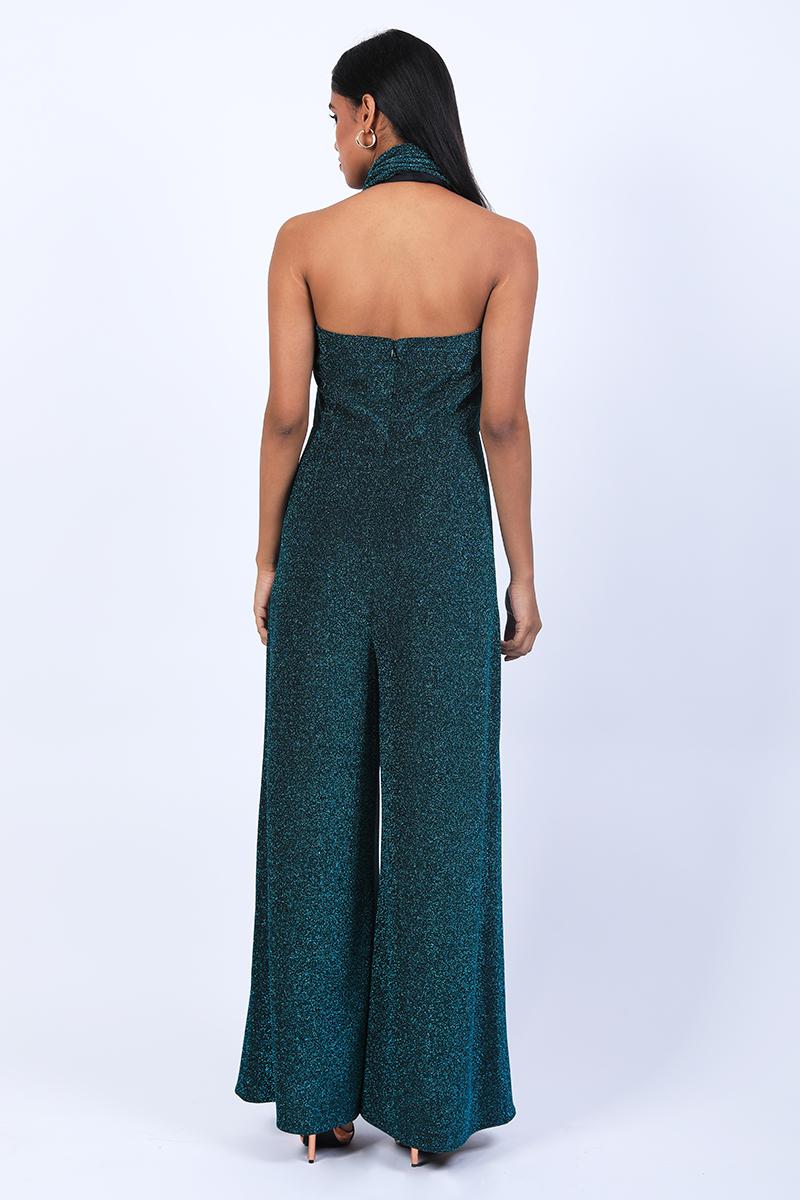 Criss Cross Halter Neck Jumpsuit With Flared Pants