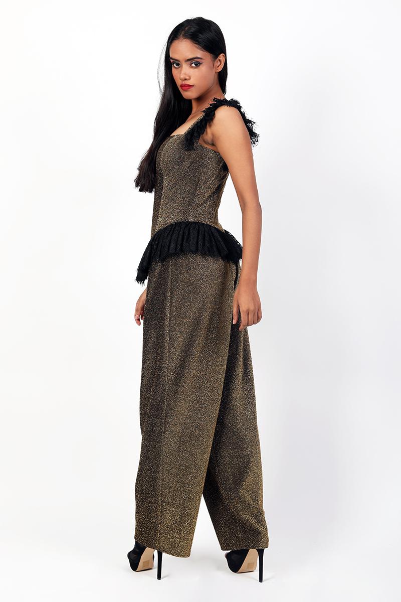 Croset Top with Lane and Pleated Pants