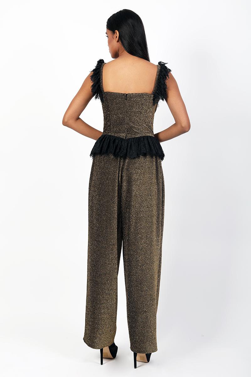 Croset Top with Lane and Pleated Pants