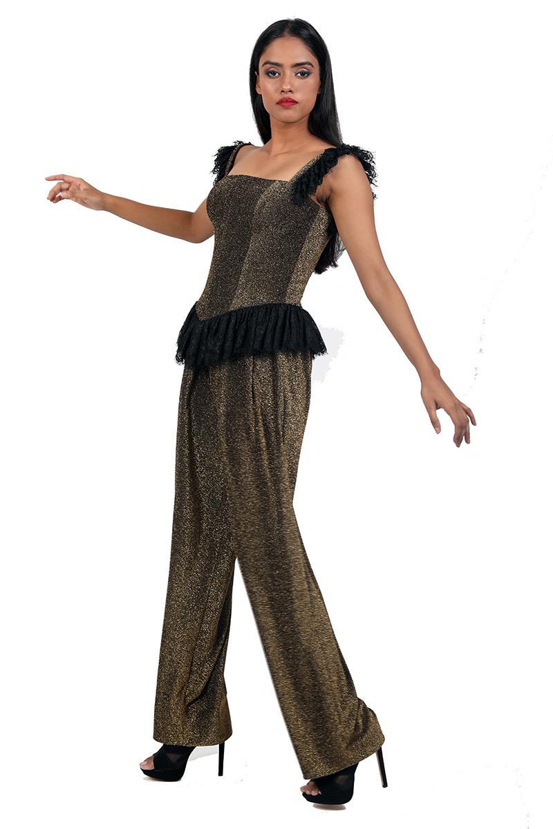 Croset Top with Lane and Pleated Pants