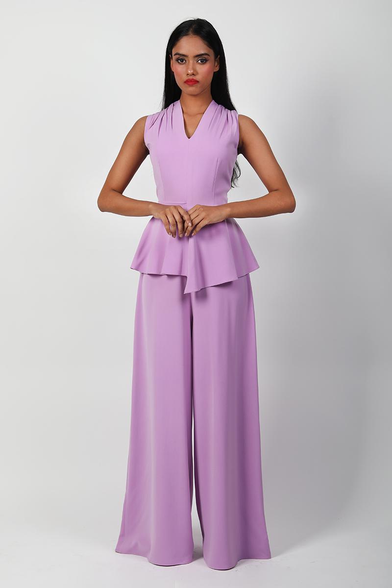 V Neck Asymmetrical Peplum Jumpsuit