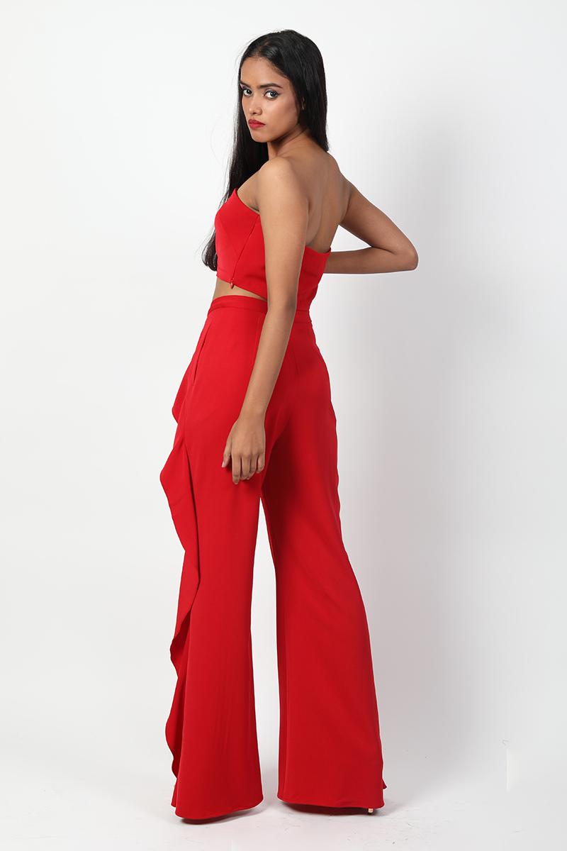 Tube Crop Top And Ruffles Pants Set