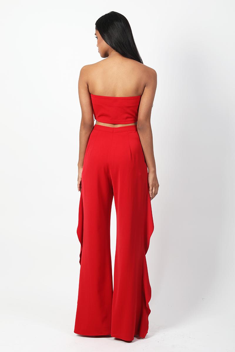 Tube Crop Top And Ruffles Pants Set