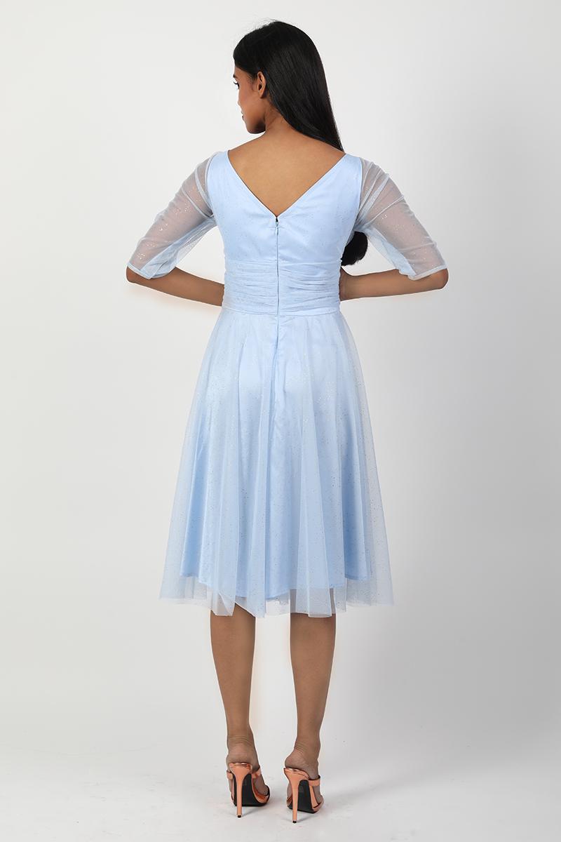 Deep V Neck With 3/4th Sleeves Dress