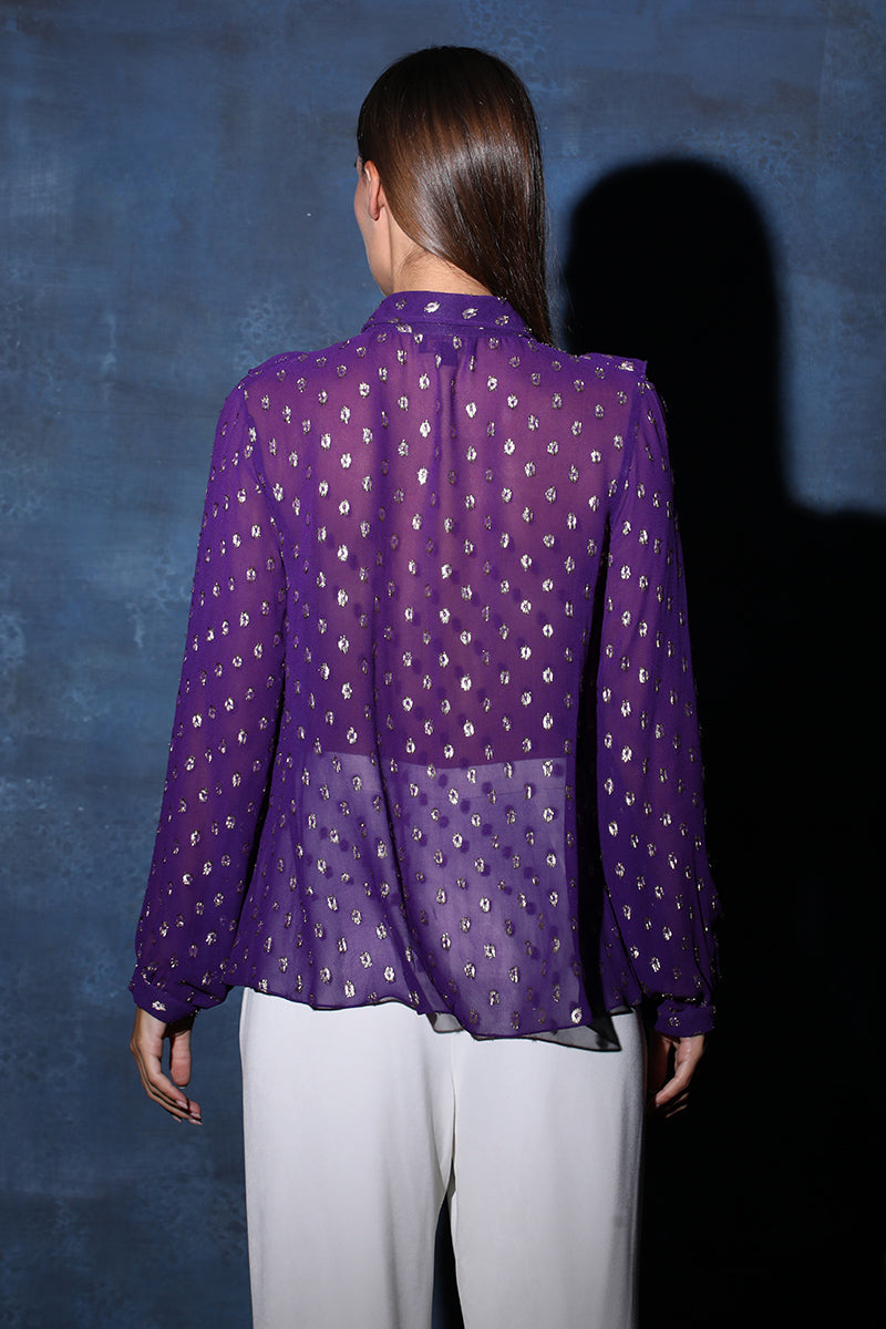 Frill Lurex Textured Full Sleeve Shirt