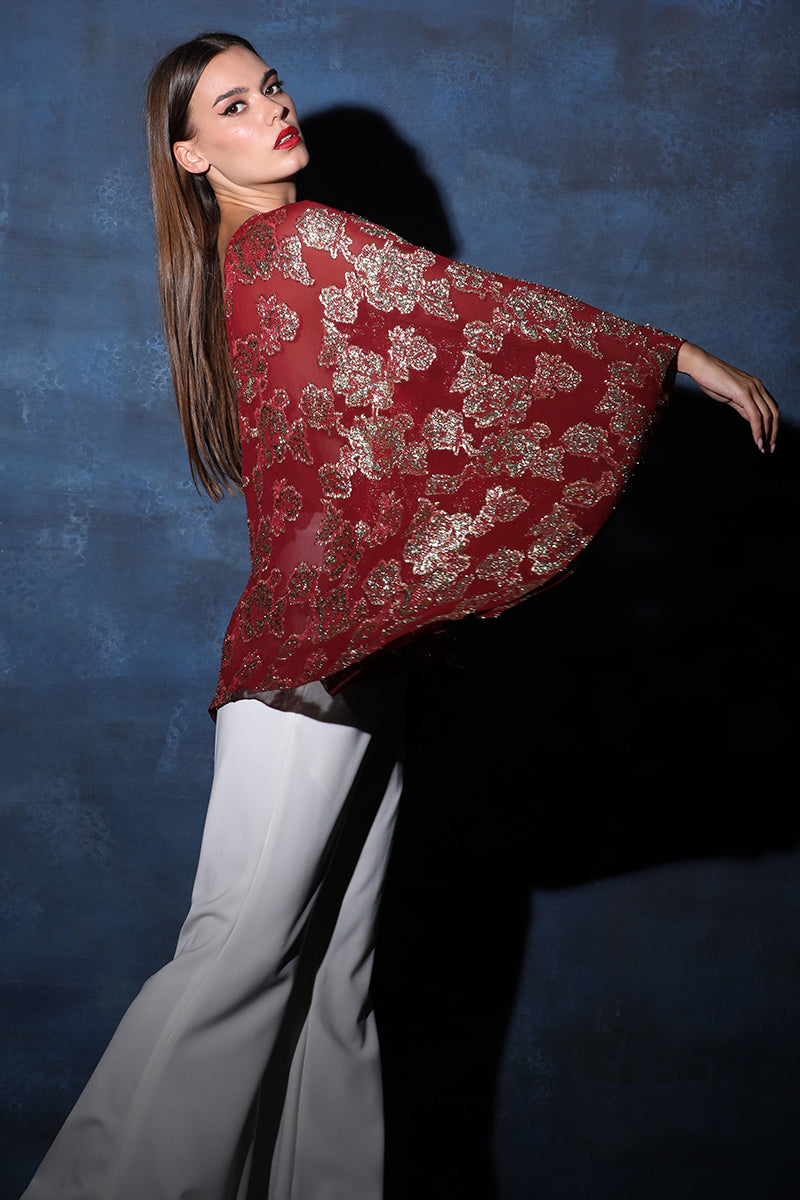 One Shoulder Asymmetrical Lurex Flared Top