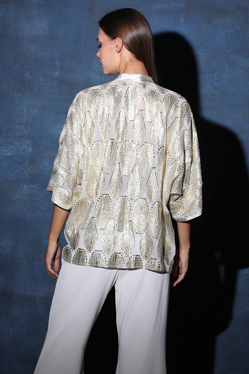Oversized Georgette Base Ivory Shirt Style Top