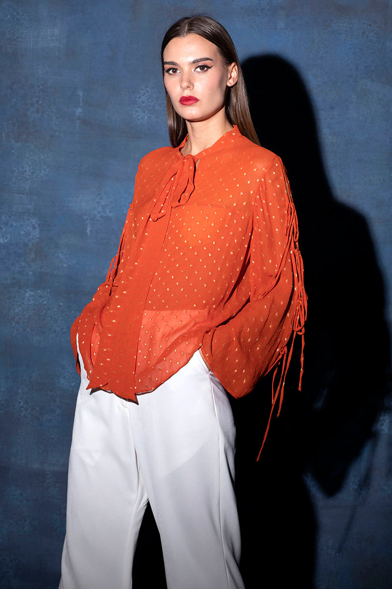 Scarf Collar Top with Tie Knot Sleeves in Sides