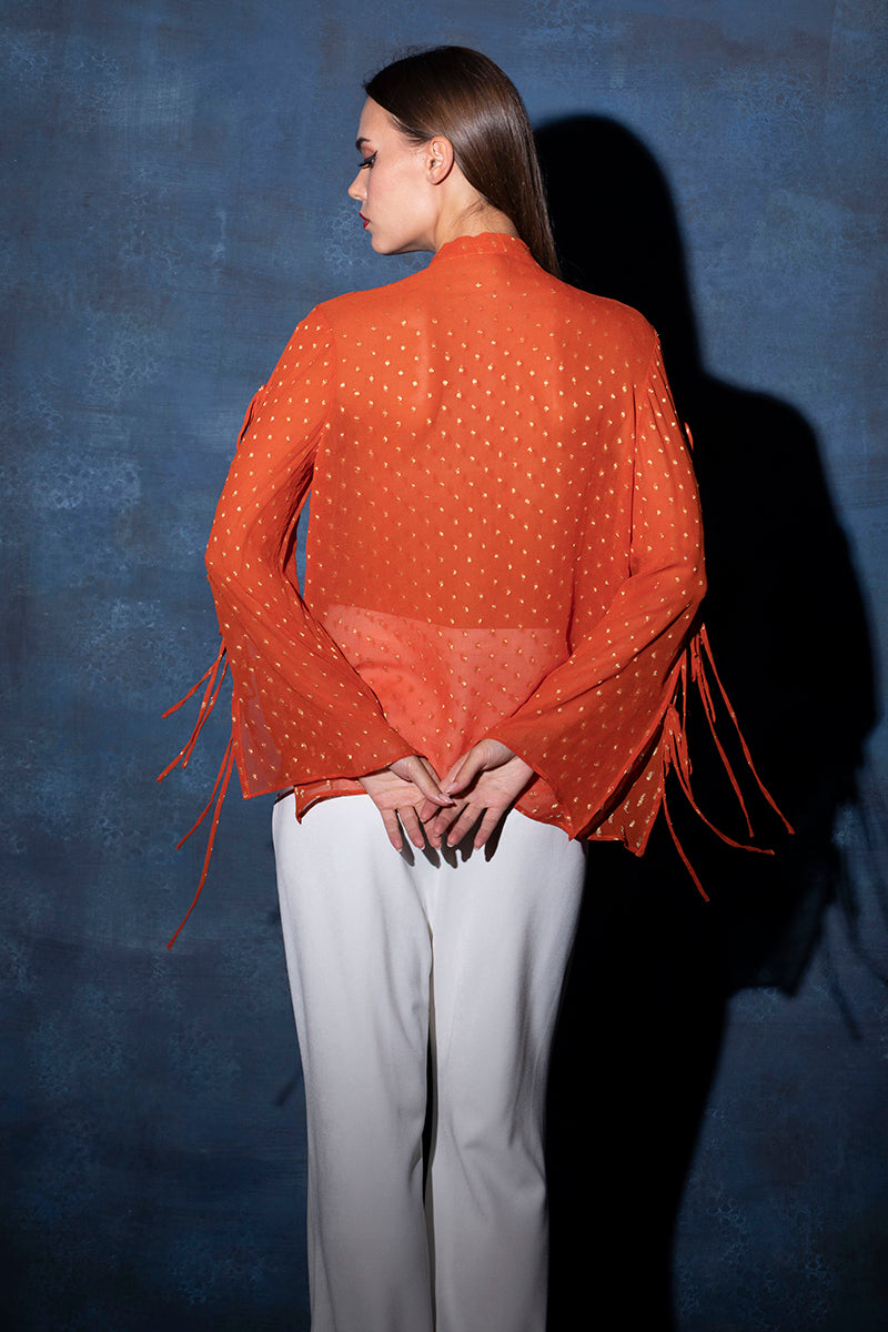 Scarf Collar Top with Tie Knot Sleeves in Sides