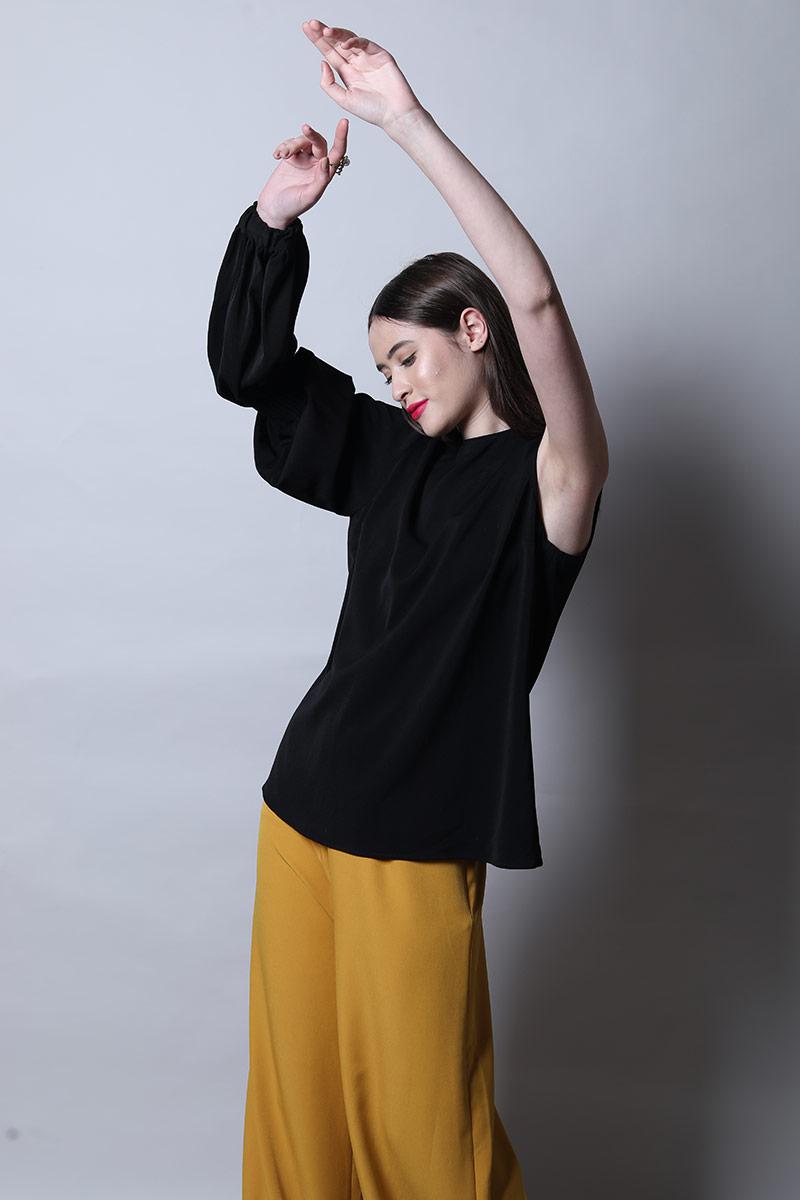 Shift Top With One Side Textured Sleeve