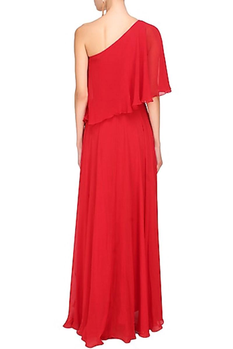 One Shoulder Cape Gown
