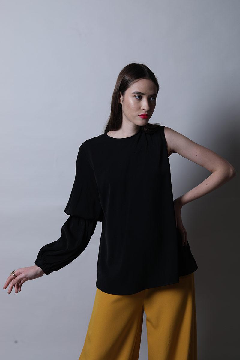 Shift Top With One Side Textured Sleeve