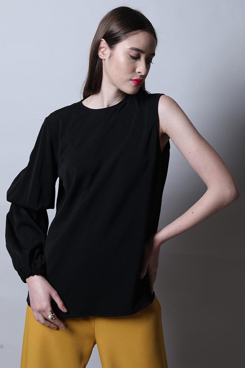 Shift Top With One Side Textured Sleeve
