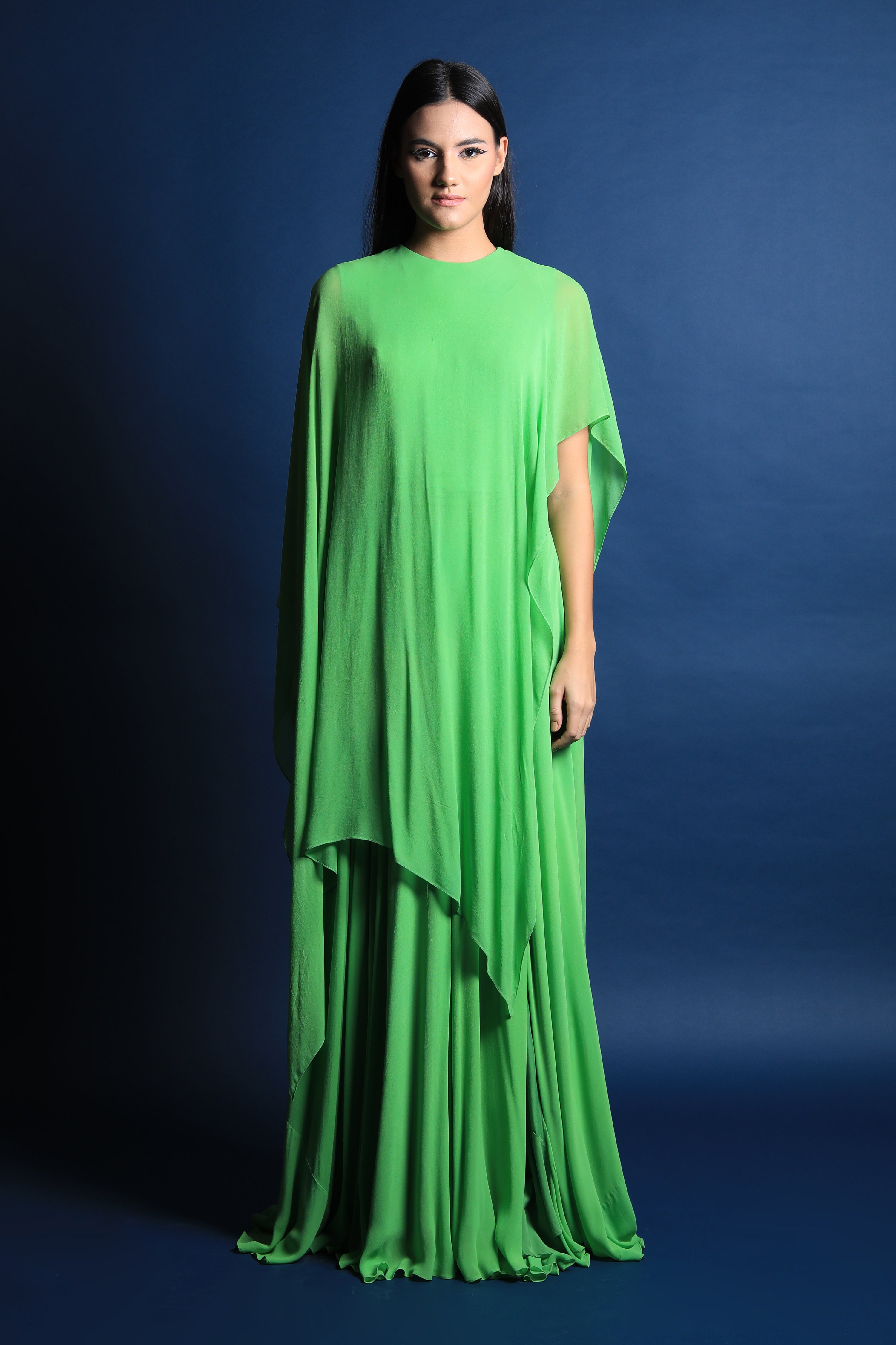 Asymmetric Cape Gown with Slit