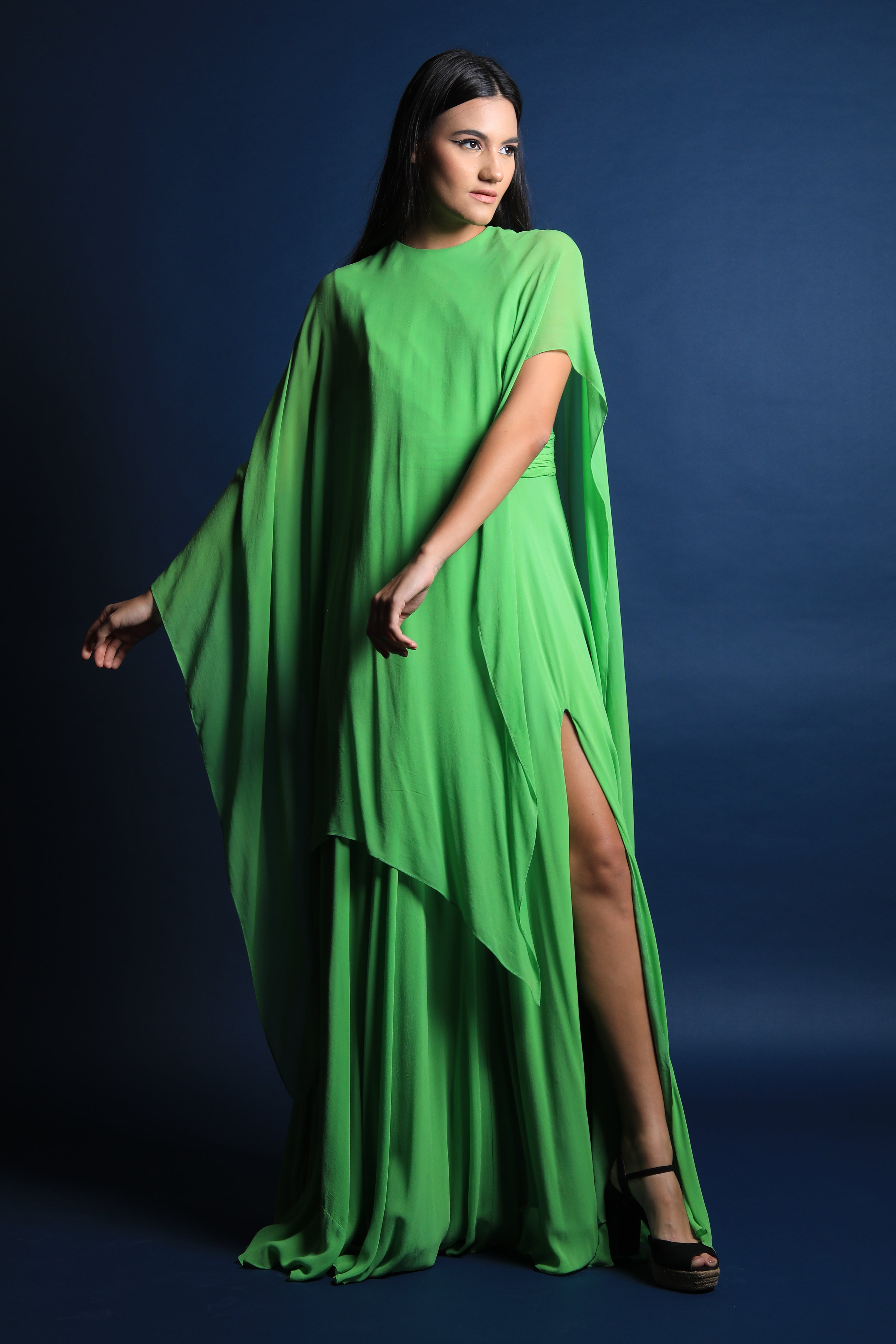Asymmetric Cape Gown with Slit