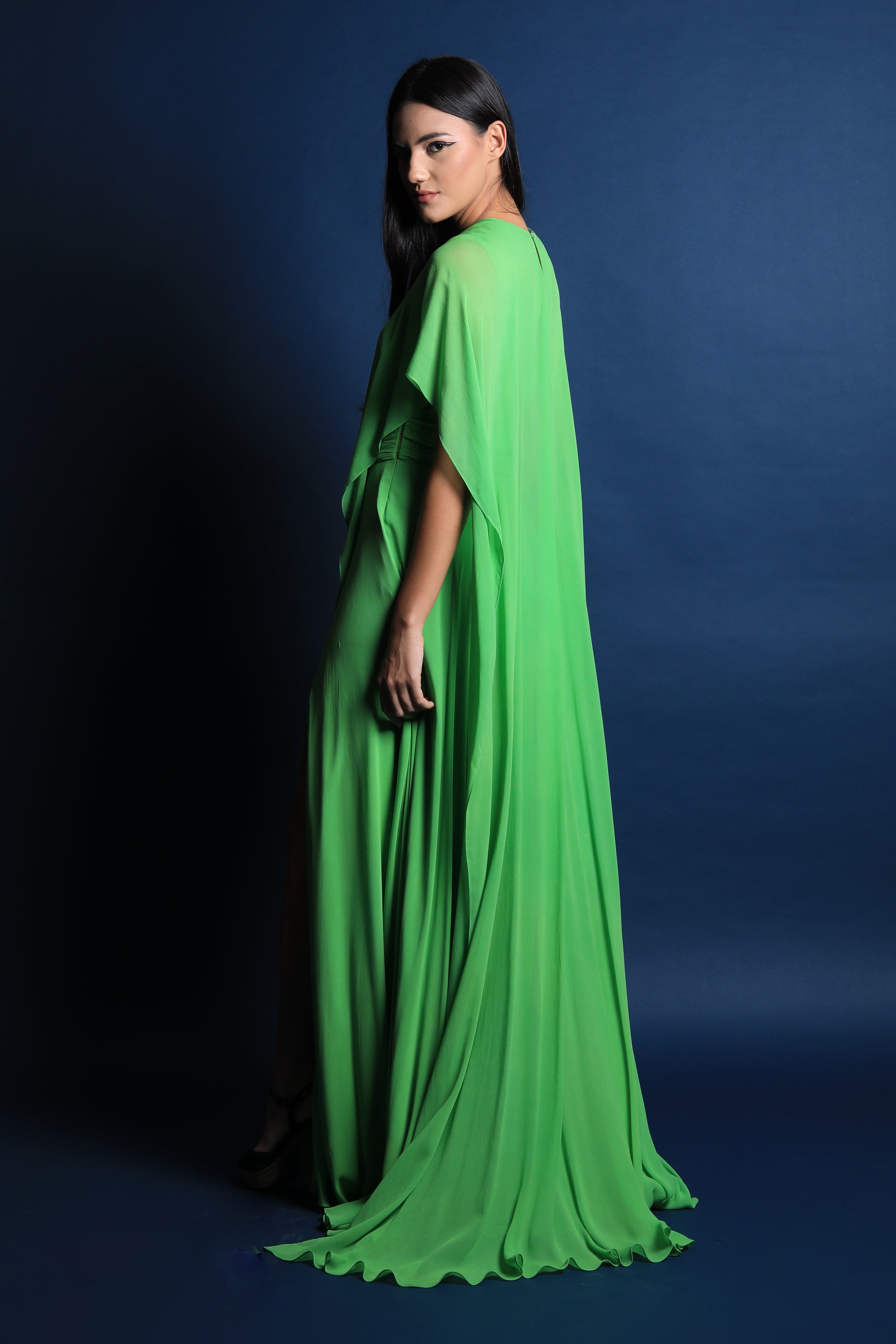 Asymmetric Cape Gown with Slit