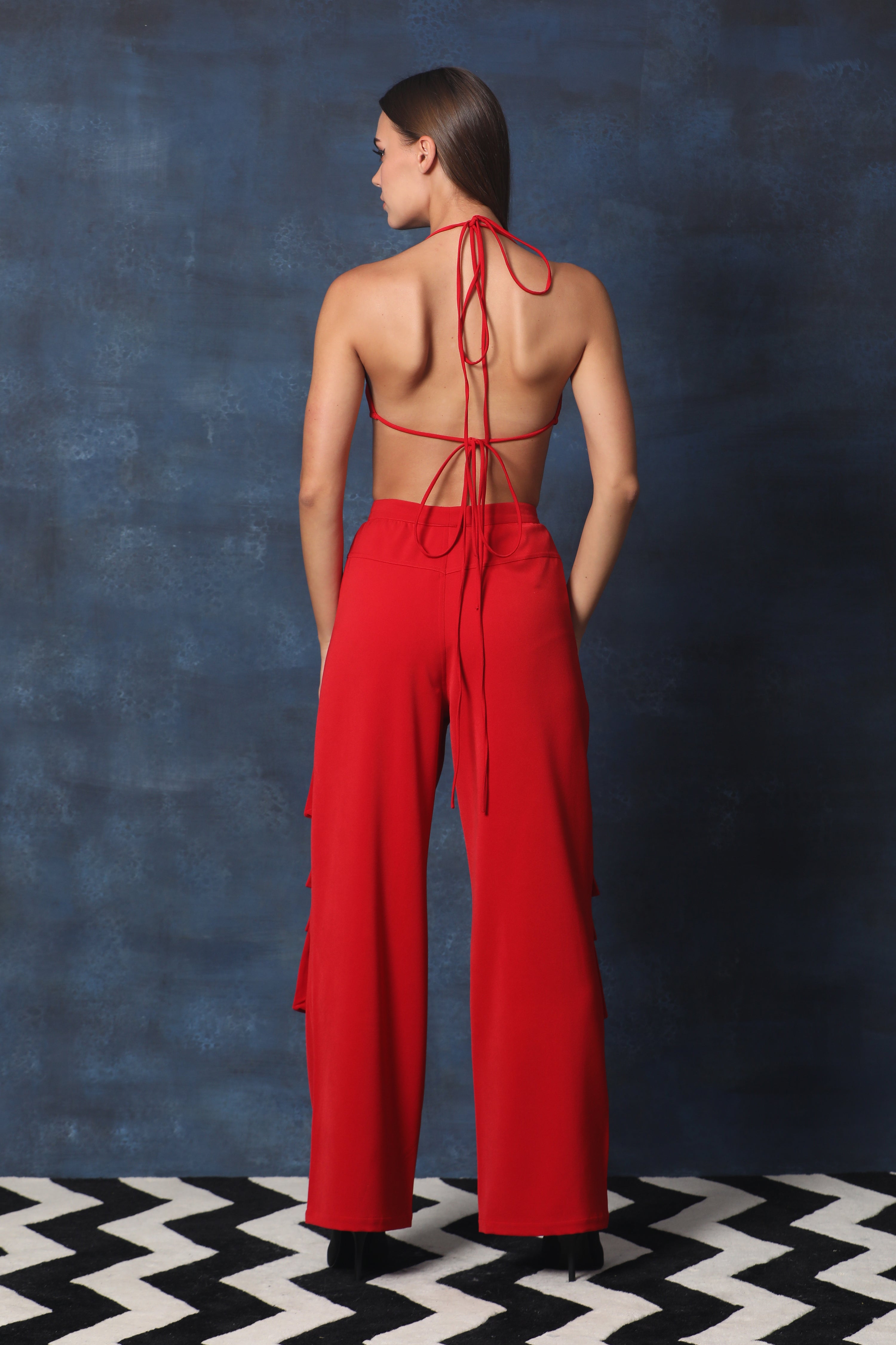 Red Strappy Bikini Top with Cargos Pants