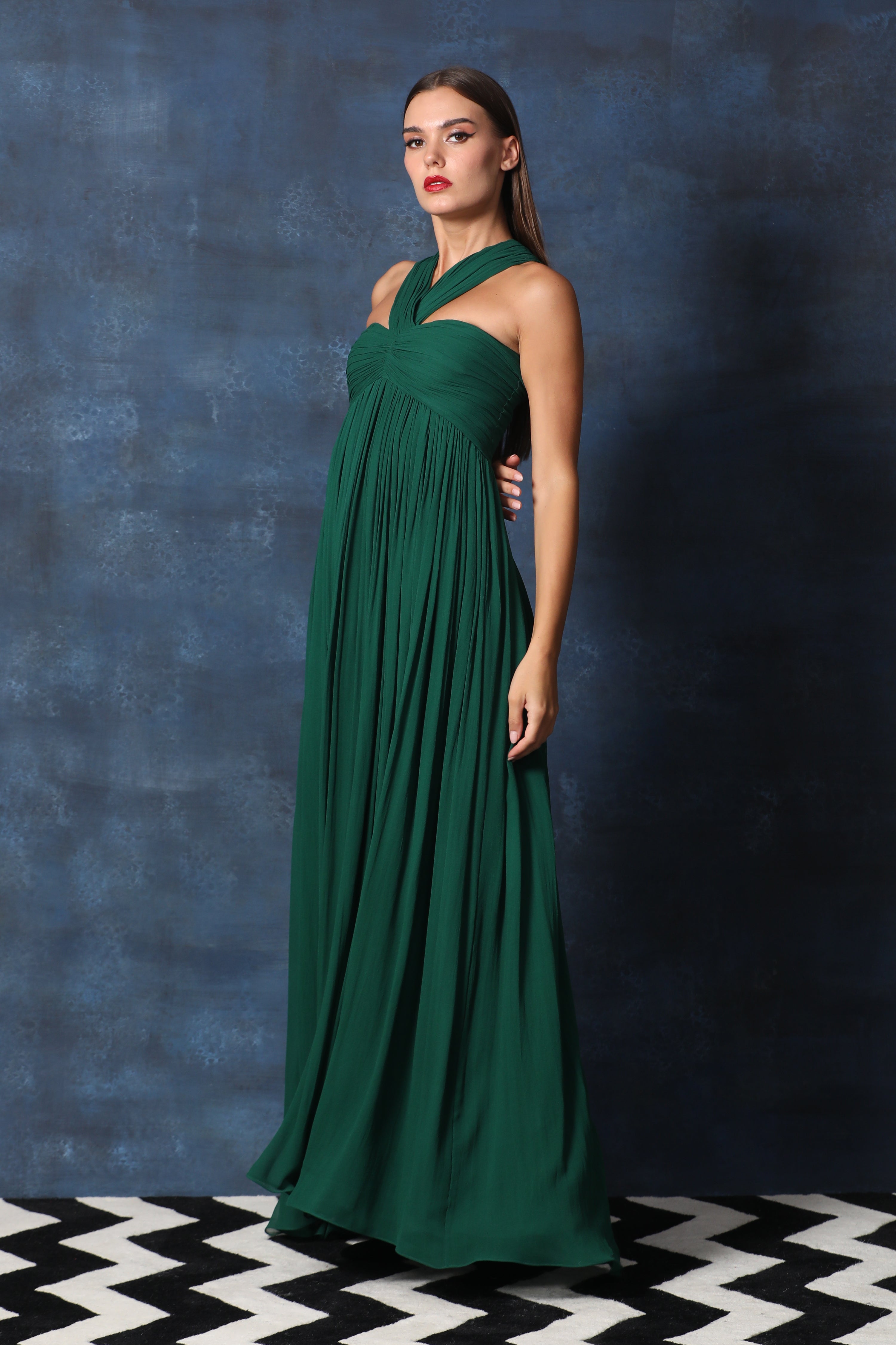 Criss Cross Neckline High Waist Long Gown