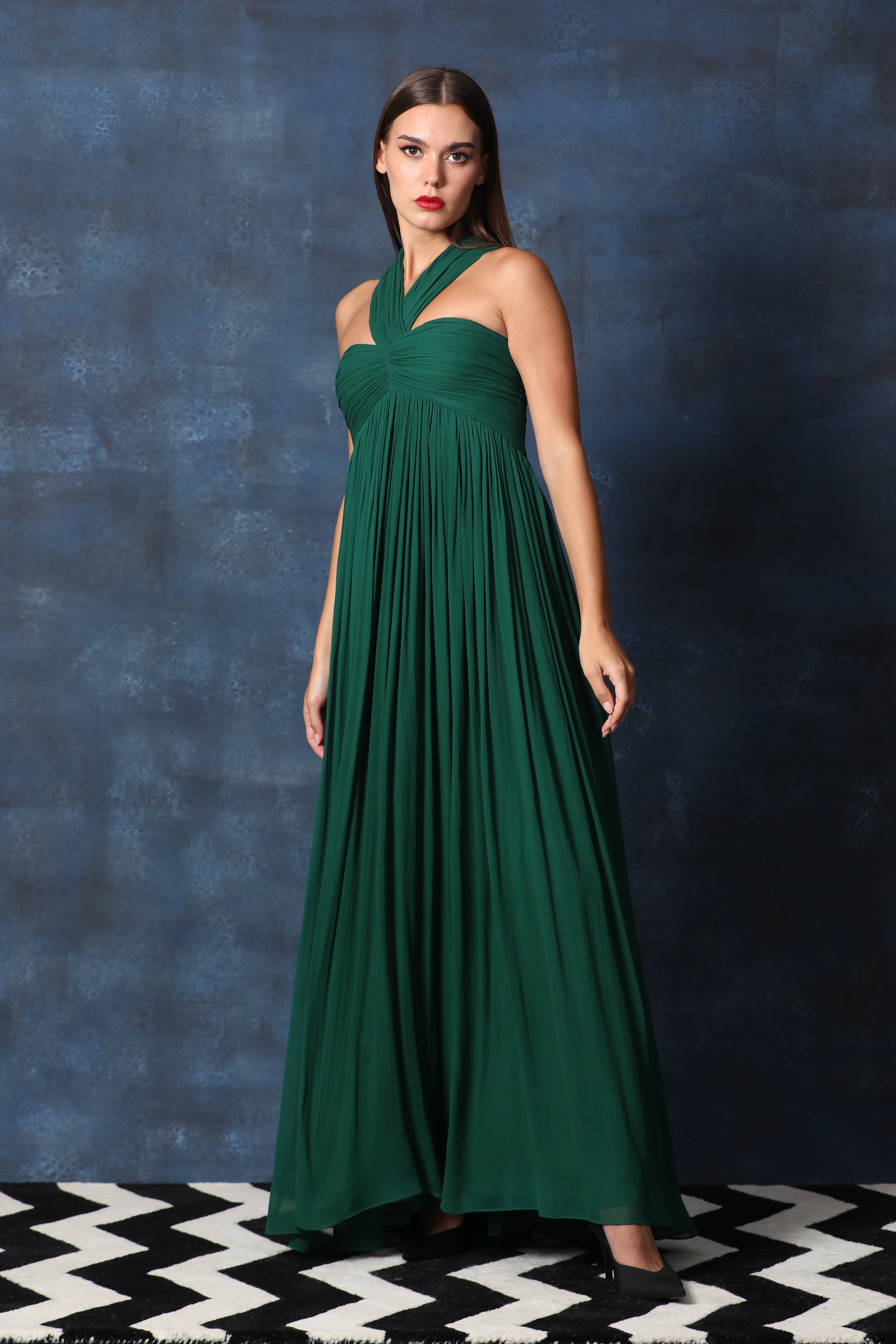 Criss Cross Neckline High Waist Long Gown