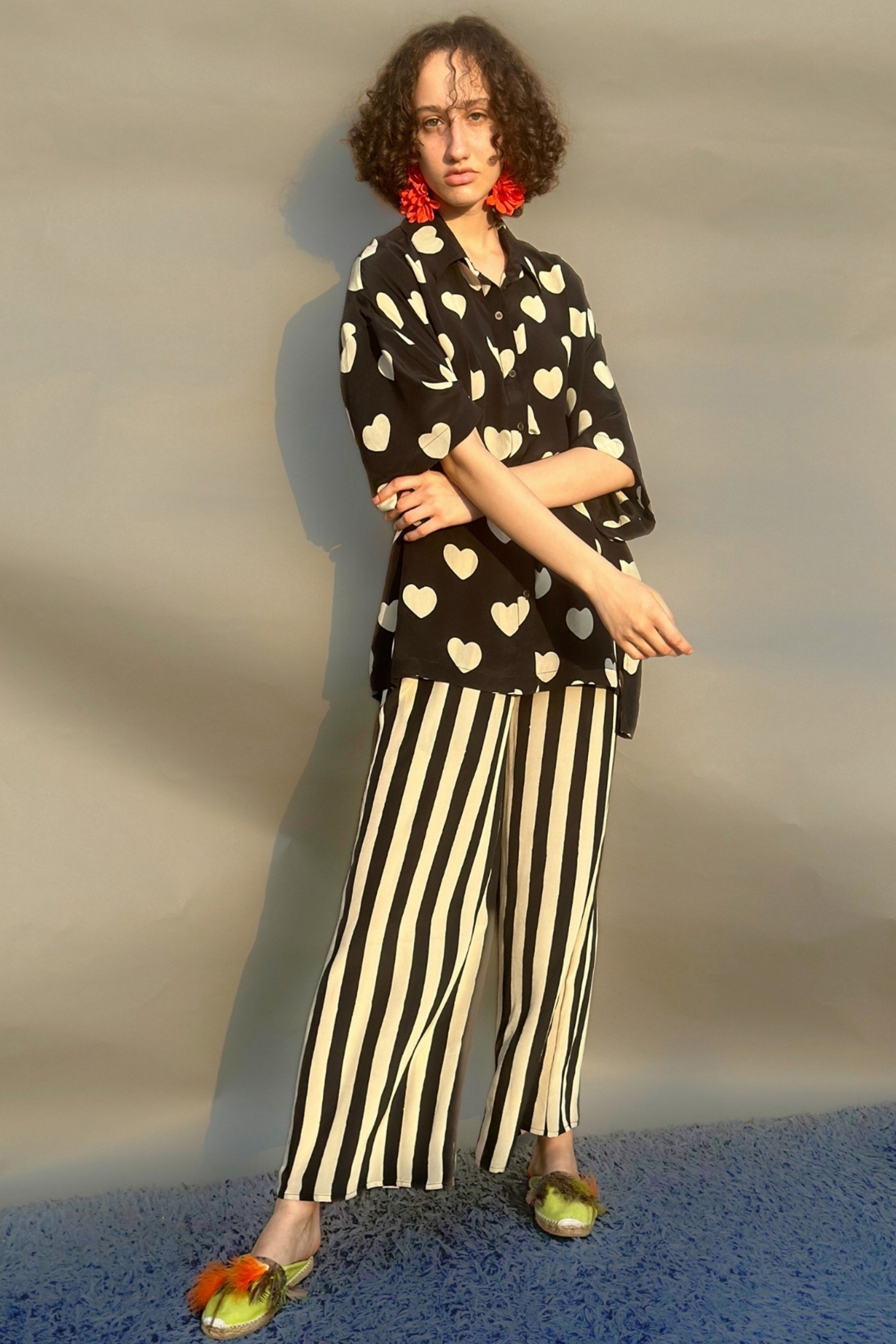 Black Heart Print No Armhole Shirt