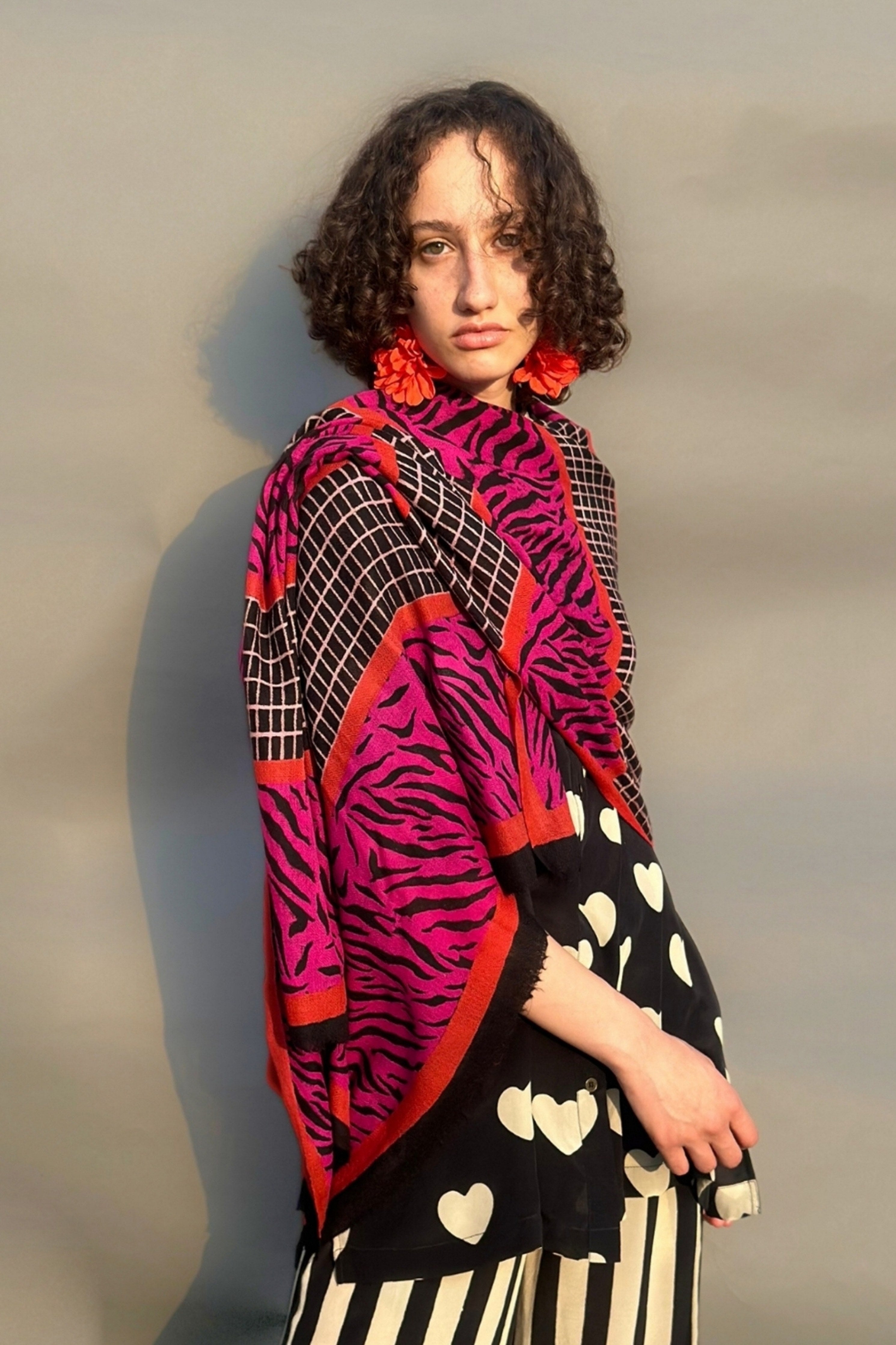 Black & Fuchsia Panel Print Pashmina